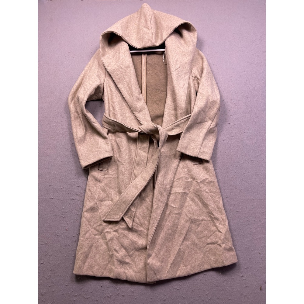 ZARA Hooded Wrap Coat Soft Felt Tan XS Womens